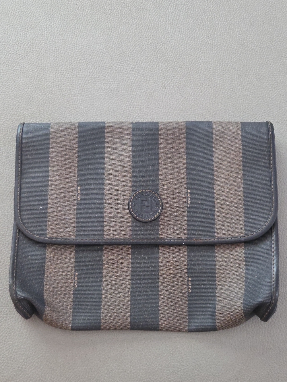 Fendi Striped Canvas Clutch in Brown and Black
